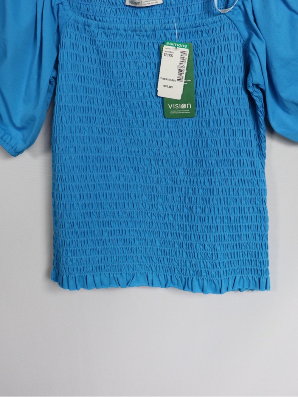 Contemporaine Smocked Puff Sleeve Top Blue Size Small NWT - Picture 4 of 9